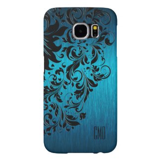 Metallic Turquoise Brushed Aluminum Black Lace 2 Samsung Galaxy S6 Cases