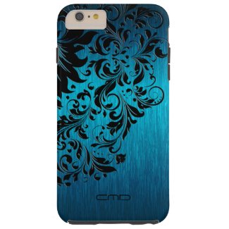 Metallic Turquoise Brushed Aluminum Black Lace 2 Tough iPhone 6 Plus Case