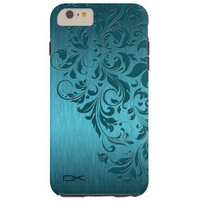 Metallic Turquoise Brushed Aluminum & Floral Lace Tough iPhone 6 Plus Case