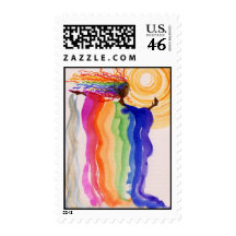 Metamorphosis Rainbow Woman Watercolor Painting Stamps