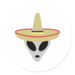 mexican alien sombrero round stickers