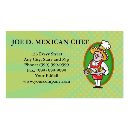 Mexican Chef Cook Plate Tacos Burrito Corn Chips Business Cards (front side)