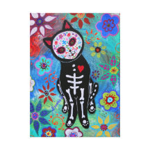 Mexican El Gato Cat Dia de los muertos Gallery Wrapped Canvas