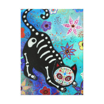 Mexican El Gato Cat Dia de los muertos Stretched Canvas Print