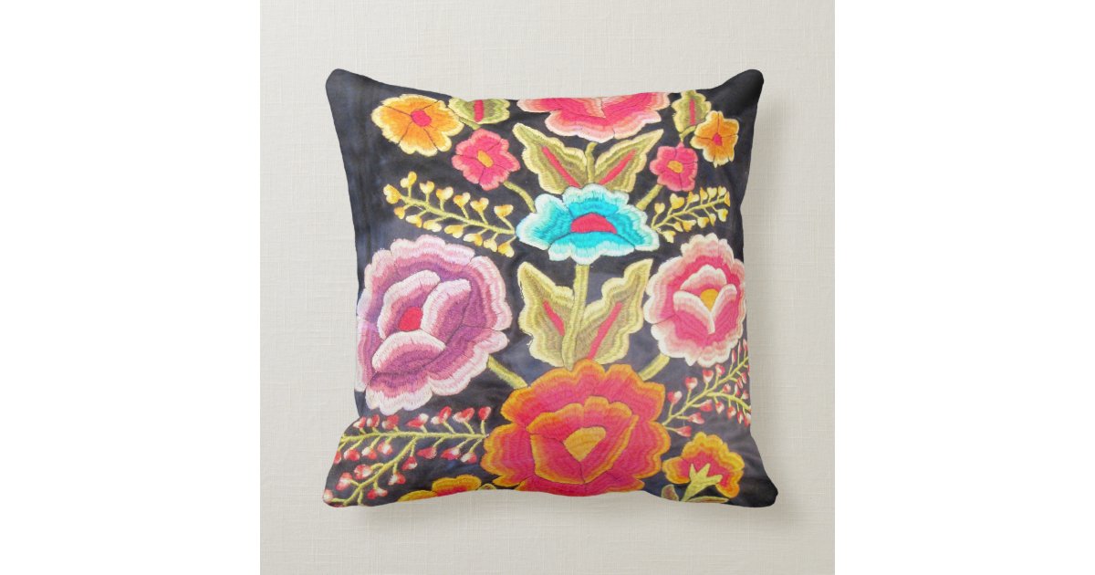 Mexican Embroidery design Throw Pillow Zazzle