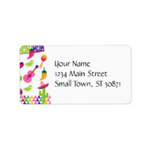 Mexican Fiesta Party Sombrero Saguaro Lime Peppers Custom Address Label