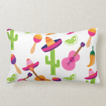 Mexican Fiesta Party Sombrero Saguaro Lime Peppers Throw Pillows