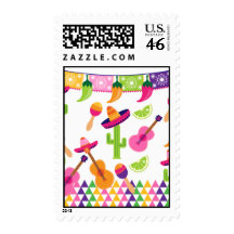 Mexican Fiesta Party Sombrero Saguaro Lime Peppers Stamps