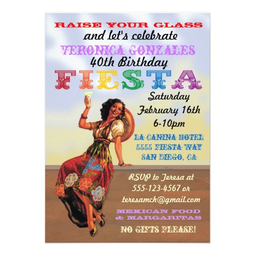 Mexican Fiesta PIn up Birthday Party Invitations (front side)