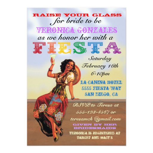 Mexican Fiesta PIn up Bridal Shower Invitations (front side)