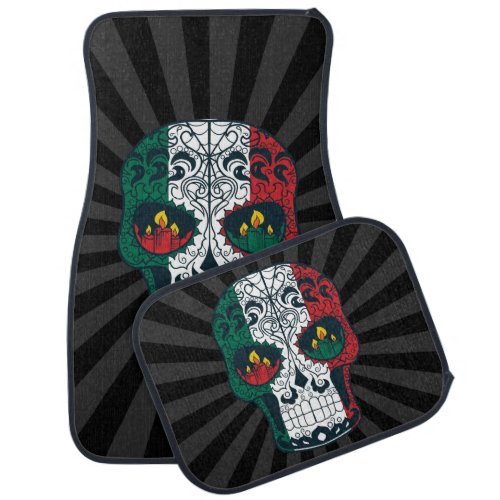 Mexican Flag Colors Day Of The Dead Sugar Skull Car Floor Mat