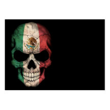 Mexican Flag Skull on Black Business Cards