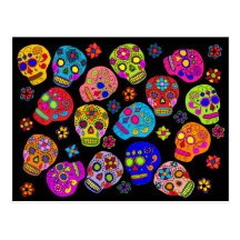 Mexican Folk Art Sugar Skulls Post Cards