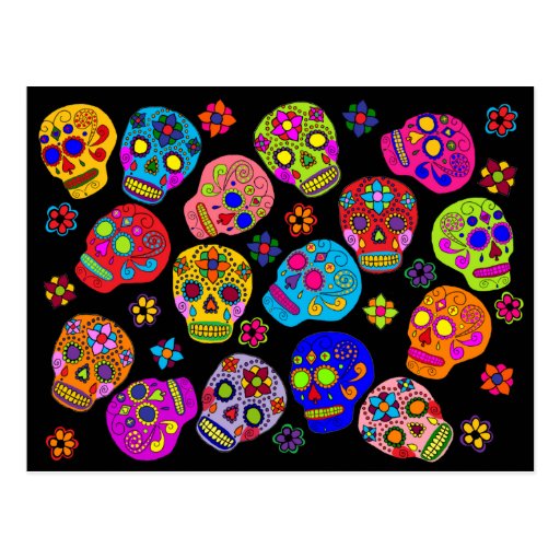 Mexican Folk Art Sugar Skulls Post Cards