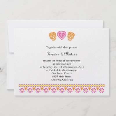 Mexican Style Skulls Pink and Orange Invite by alteredspacedesign