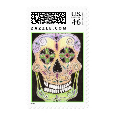 Mexican Sugar Skull Postage by DawnyBelle Original Mexican Day of the Dead