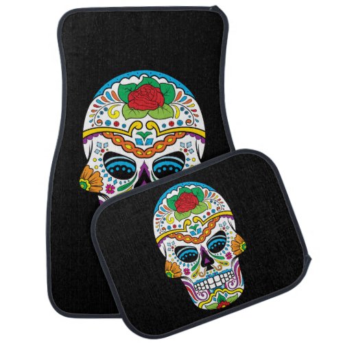 Mexican Tattoo Rose Day of the Dead Sugar Skull Car Mat