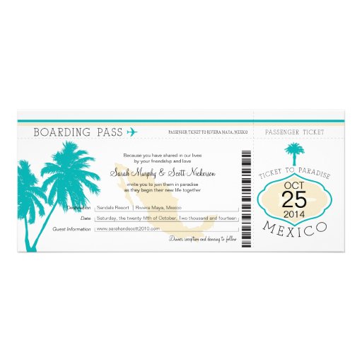 Mexico Boarding Pass Wedding Personalized Invites