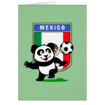 This adorable little panda is too cute! He's featured in front of a large flag from Mexico and ready to play football and score some goals. This cute design is perfect for football players and soccer fans.