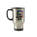 This adorable little panda is too cute! He's featured in front of a large flag from Mexico and ready to play football and score some goals. This cute design is perfect for football players and soccer fans.