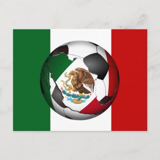 Mexico Soccer Ball w/Flag Colors Background postcard