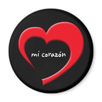 Mi Corazón II Magnet (red on black) magnets
