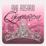 Mi Quinceañera Sparkling Tiara (pink) Party Square Stickers