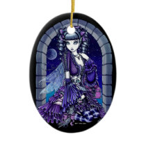 mia, victorian, cat, moon, gothic, fairy, faery, faerie, fae, purple, ruffles, fantasy, art, myka, jelina, mika, big, eyed, cats, Ornament with custom graphic design