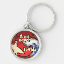 Miami Beach Florida surfer waves art keychain