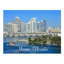 Miami Florida Skyline and Harbor Postcard