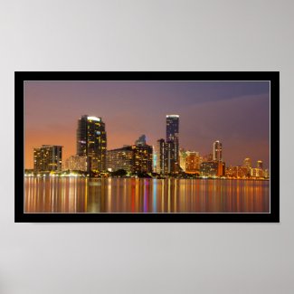 Miami Skyline at Dusk Panorama Poster