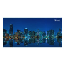 Miami skyline at night panorama - Photocard Personalized Photo Card