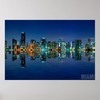 Miami skyline at night panorama