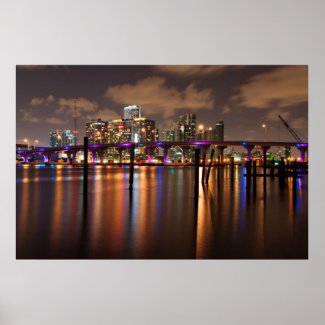 Miami skyline at night - Poster