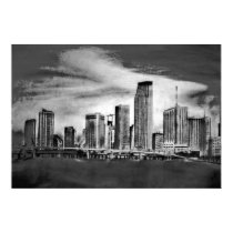 Miami Skyline Charcoal posters by HowellArt Miami Skyline Charcoal posters