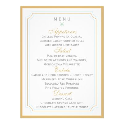 Miami Wedding Menu card