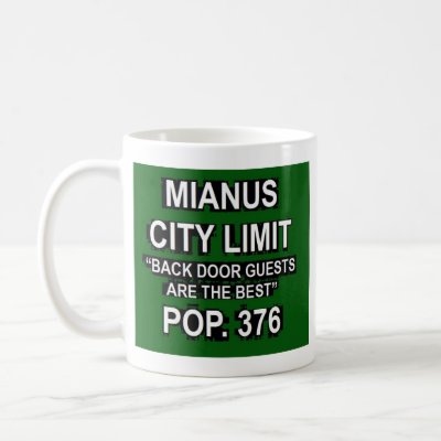 funny city names. Mianus Connecticut Funny City Limit Sign Mug by Small_Town_USA