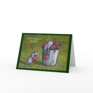 Mice Stealing Cherries: Oil Pastel Art: Invitation