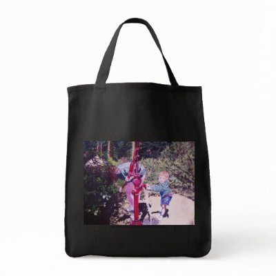 michael at the waterpump tote bags by dlmtleArt