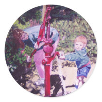 michael at the waterpump round stickers