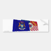 Michigan and Detroit Flags Bumper Stickers