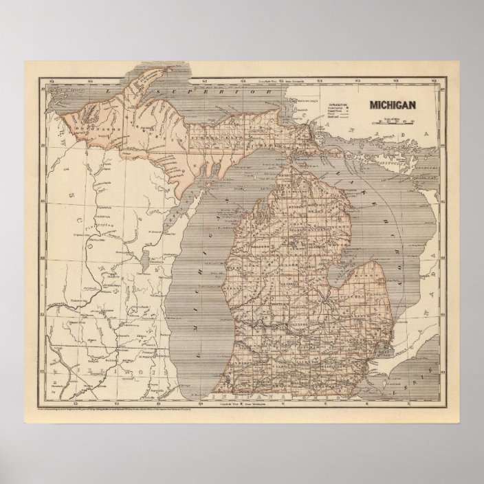 Michigan Atlas Map Poster Zazzle