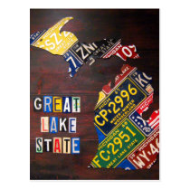 Michigan License Plate Map Art Postcard postcards
