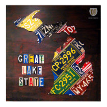 Michigan License Plate Map Print posters