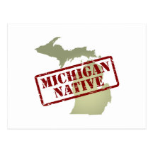 Michigan Native Stamped on Map Postcard
