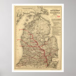 Michigan Railroad Train Map 1886 Print