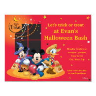 Mickey Mouse Minnie Mouse and Donald Duck Halloween Party Invitation Card