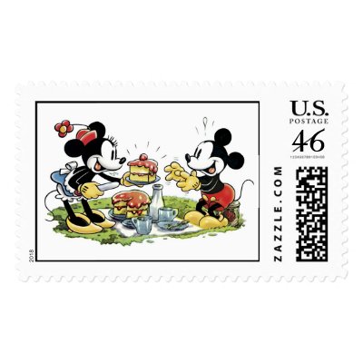Mickey and Minnie Picnic Eating Cake postage