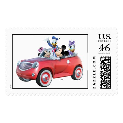 Mickey, Minnie, Donald, & Daisy in car postage