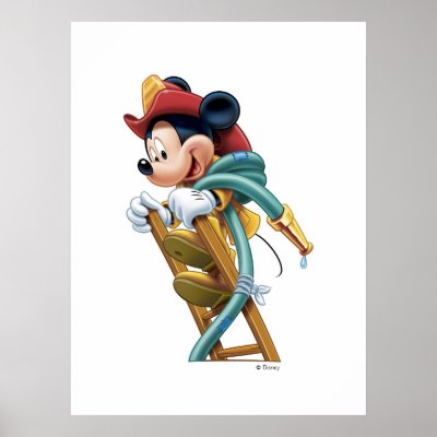 Mickey Mouse Fireman on Ladder posters
